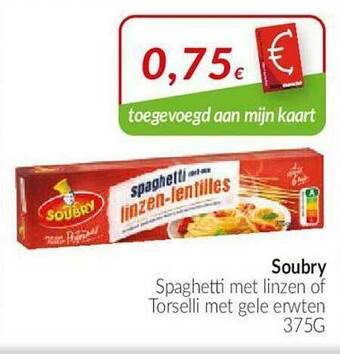 Intermarché Soubry Spaghetti Met Linzen Of Torselli Met Gele Erwten aanbieding