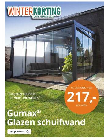 Tuinmaximaal Gumax Glazen Schuifwand aanbieding