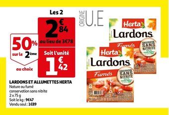 Auchan Lardons et Allumettes Herta 2x75g aanbieding