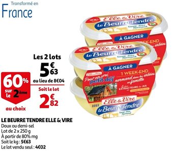 Auchan Le Beurre Tendre Elle & Vire 2x250g aanbieding