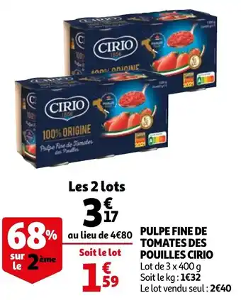 Pulpe Fine De Tomates des Pouilles Cirio 3x400g