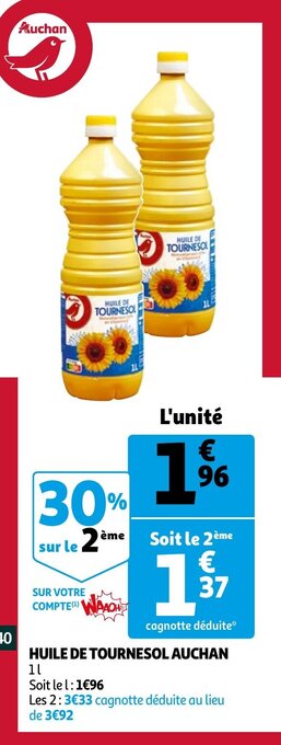 Auchan Huile De Tournesol 1L aanbieding