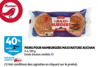 Auchan Pains Piour Hamburgers maxi Nature 330g aanbieding