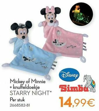 Cora Mickey of minnie + knuffeldoekje starry night aanbieding