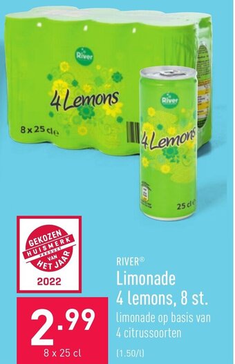 ALDI River Limonade 4 lemons, 8 st. aanbieding