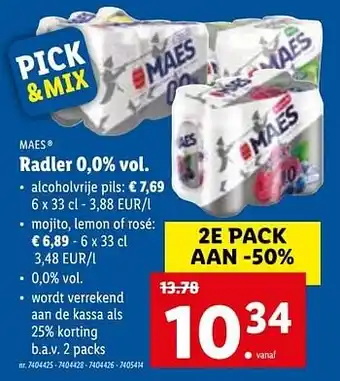 Lidl Maes radler 0,0% vol. aanbieding