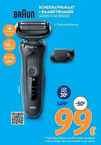 Krëfel Braun scheerapparaat + baardtrimmer series 5 50-b1500s aanbieding