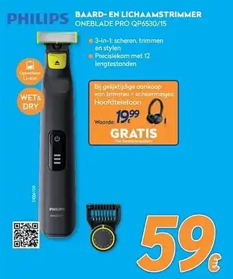 Philips baard- en lichaamstrimmer oneblade pro qp6530-15