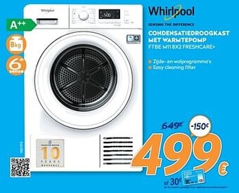 Krëfel Whirlpool condensatiedroogkast met warmtepomp ftbe m11 8x2 freshcare+ aanbieding