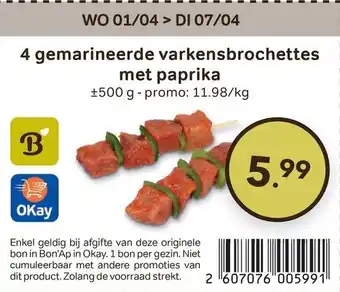 4 gemarineerde varkensbrochettes met paprika