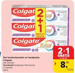Carrefour Set tandenborstels en tandpasta Colgate aanbieding