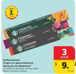 Carrefour Ko ecapsules Origins en gearomatiseerd Starbucks by Nespresso aanbieding
