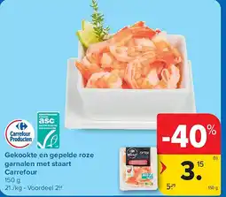 Carrefour Gekookte en gepelde roze garnalen met staart Carrefour aanbieding