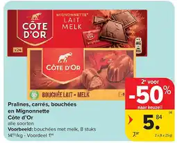 Carrefour Pralines, carrés, bouchées en Mignonnette Côte d’Or aanbieding
