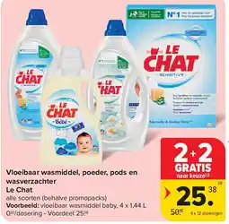 Carrefour Vloeibaar wasmiddel, poeder, pods en wasverzachter Le Chat aanbieding