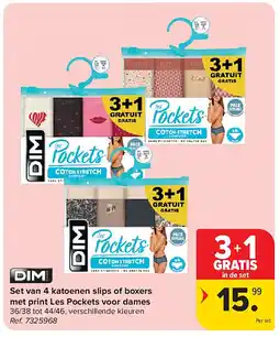 Carrefour Set van 4 katoenen slips of boxers met print Les Pockets voor dames aanbieding