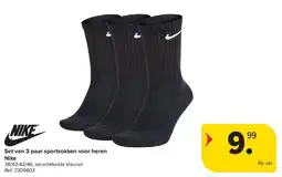 Carrefour Set van 3 paar sportsokken voor heren Nike aanbieding