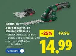 Lidl Parkside 2-in-1 accugras en struikenschaar 4 V aanbieding