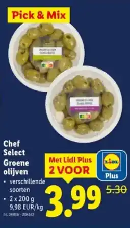 Lidl Chef select groene olijven aanbieding