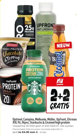 Jumbo Optimel Campina Melkunie Müller Upfront Ehrman XXL fit Hipro Starbucks & Cécémel high protein aanbieding