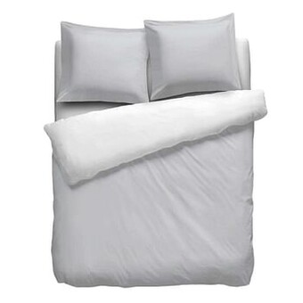 Leen Bakker Dekbedovertrek Royal Cotton Perkal - wit/grijs - 140x220 cm - Leen Bakker aanbieding