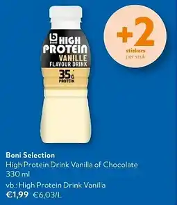 OKay Boni Selection High Protein Drink Vanilla of Chocolate 330 ml aanbieding