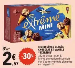 E.Leclerc 8 Mini Cônes Glacés Chocolat et Vanille Extrême aanbieding