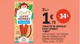 E.Leclerc Tablette De Chocolat Lucky Monkey Lindt aanbieding