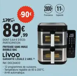 E.Leclerc Livoo Friteuse Sans Huile Double Bac aanbieding