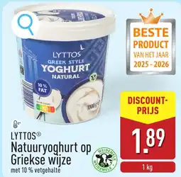 ALDI Lyttos natuuryoghurt op e griekse wijze aanbieding