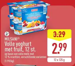ALDI Milsani volle yoghurt met fruit, 12 st. aanbieding