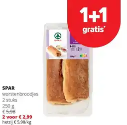 Spar SPAR worstenbroodjes 2 stuks 250 g aanbieding