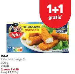 Spar IGLO fi sh sticks omega 3 300 g aanbieding