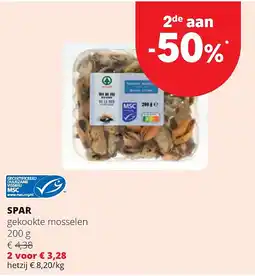 Spar SPAR gekookte mosselen 200 g aanbieding