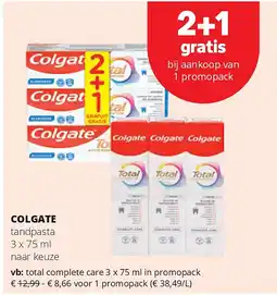 Spar COLGATE total complete care 3 x 75 ml in promopack aanbieding