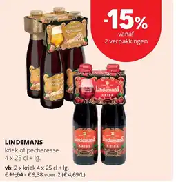 Spar LINDEMANS kriek 4 x 25 cl + lg aanbieding