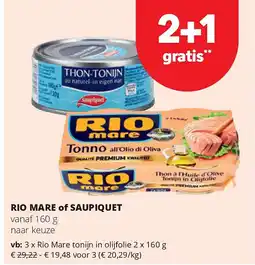 Spar Rio Mare tonijn in olijfolie 2 x 160 g aanbieding