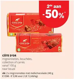 Spar CÔTE D’OR mignnonettes met melkchocolade 240 g aanbieding