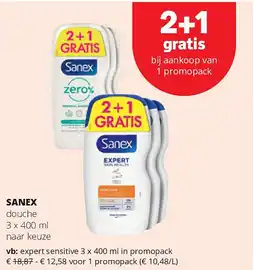 Spar SANEX expert sensitive 3 x 400 ml in promopack aanbieding