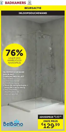 Zelfbouwmarkt INLOOPDOUCHEWAND 120CM MET CHROOM PROFIELSET aanbieding