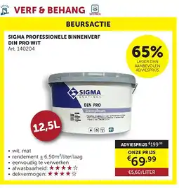 Zelfbouwmarkt SIGMA PROFESSIONELE BINNENVERF DIN PRO WIT aanbieding