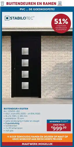 Zelfbouwmarkt BUITENDEUR 4 RUITEN aanbieding