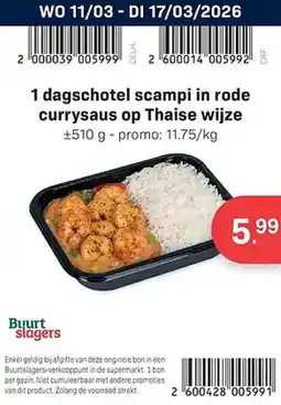 Buurtslagers 1 dagschotel scampi in rode currysaus op Thaise wijze aanbieding