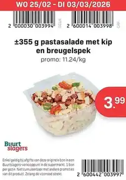 Buurtslagers Pastasalade met kip en breugelspek aanbieding