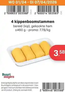 Buurtslagers 4 kippenboomstammen aanbieding