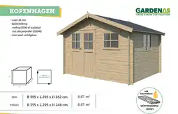 Hubo Gardenas Kopenhagen houten tuinhuis 355x295x252 cm blokhut aanbieding