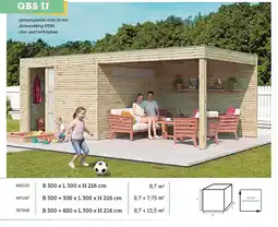 Hubo Woodlands QBS II houten tuinhuis 300x300x216 cm hout geà¯mpregneerd + extensie 300cm aanbieding