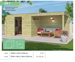 Hubo Woodlands QB I houten tuinhuis 300x210x216 cm hout geà¯mpregneerd + extensie 300cm aanbieding