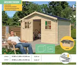 Hubo Gardenas Munchen houten tuinhuis 385x295x248 cm blokhut anticondensbescherming aanbieding