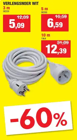 Hubo VERLENGSNOER WIT 3 m aanbieding